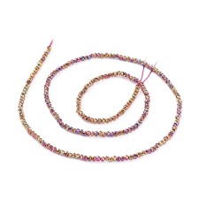 Electroplate Glass Beads Strands, Full Plated, Faceted, Rondelle, AB Purple Plated 14" Strand 2x1.5mm