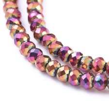 Electroplate Glass Beads Strands, Full Plated, Faceted, Rondelle, AB Purple Plated 14" Strand 2x1.5mm