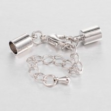 2 Sets Cord Ends with Chain and Lobster Clasp Fits 7mm Rope - Silver