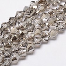 4mm Crystal Glass Faceted Bicone Beads - Light Grey  - 15" Strand