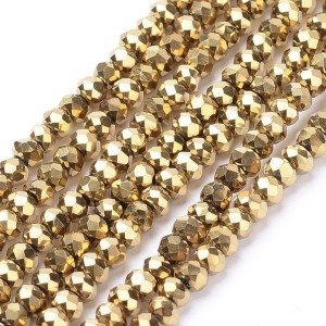 18" Strand 140pc Aprox - 4x3mm Elecrtoplated Crystal Faceted Round Beads - Metallic Gold