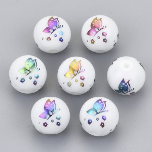 Electroplated Glass Butterfly Beads 10mm Round 10pc - AB