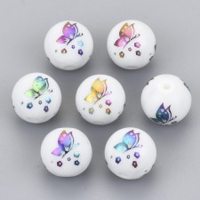 Electroplated Glass Butterfly Beads 10mm Round 10pc - AB Rainbow