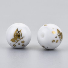 Electroplated Glass Butterfly Beads 10mm Round 10pc - Gold