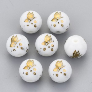 Electroplated Glass Butterfly Beads 10mm Round 10pc - Gold