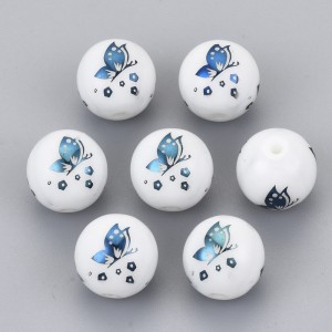 Electroplated Glass Butterfly Beads 10mm Round 10pc - Blue