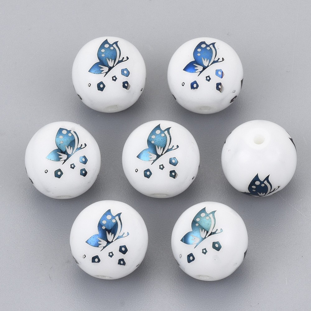 Electroplated Glass Butterfly Beads 10mm Round 10pc - Blue Electroplated Glass Butterfly Beads 10mm Round 10pc - Blue