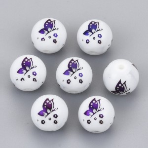 Electroplated Glass Butterfly Beads 10mm Round 10pc - Purple