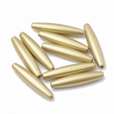 Spray Painted Acrylic Beads Long Rice Golden 28x6mm