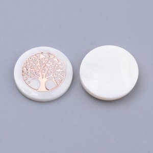 Freshwater Shell Cabochons 16mm With Tree, Rose Gold 6pcs