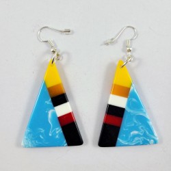 Resin Inlay Earring Pair Segmented Handmade Sky Blue Triangle