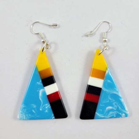 Native Slab Earring Pair Inlay Handmade Sky Blue Triangle