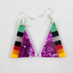 Resin Inlay Earring Pair Segmented Handmade Purple Triangle