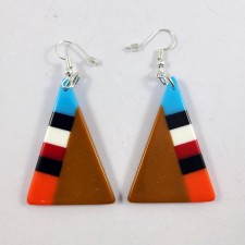 Native Slab Earring Pair Inlay Handmade Brown Triangle