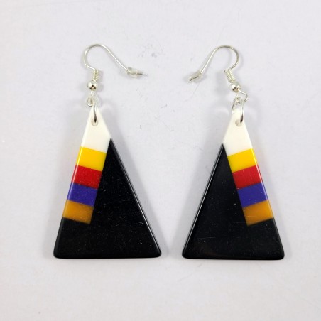 Native Slab Earring Pair Inlay Handmade Black Triangle