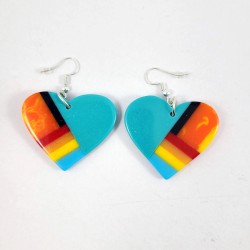 Resin Inlay Earring Pair Segmented Handmade Turquoise Hearts