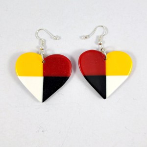 Resin Inlay Earring Pair Segmented Handmade Traditional Colour Wheel  Hearts