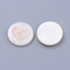 Freshwater Shell Cabochons Mother of Pearl 16mm With Filigree Heart Gold 6pcs