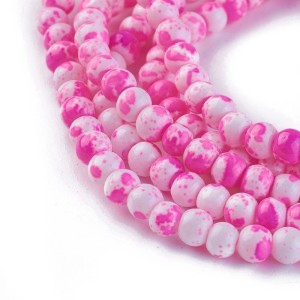 4mm Speckle Painted Glass Beads 32" Strand - Hot Pink