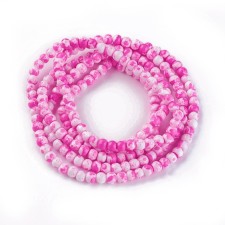 4mm Speckle Painted Glass Beads 32" Strand - Hot Pink