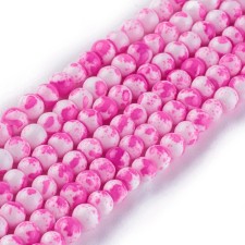 4mm Speckle Painted Glass Beads 32" Strand - Hot Pink