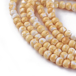 4mm Speckle Painted Glass Beads 32" Strand - Gold