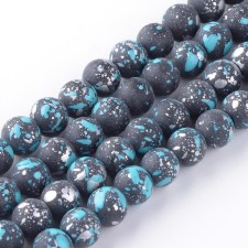 6mm Round Speckled Glass - Light Sky Blue - 31 Inch Strand about 133pc