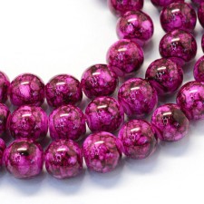 6mm Round Glass Marble Look - Medium Violet - 32 Inch Strand about 145pc