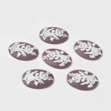 4pcs Large 40x30mm Oval Floral White Rose Cameo on Brown Resin Gem