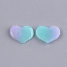 6pc Resin Cabochon Heart Blue Purple Gradient Glitter 19x15mm