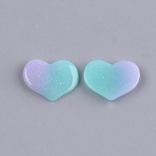 4pc Resin Cabochon Heart Blue Purple Gradient Glitter 19x15mm