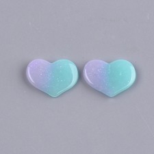 4pc Resin Cabochon Heart Blue Purple Gradient Glitter 19x15mm