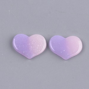 4pc Resin Cabochon Heart Pink Purple Gradient Glitter 19x15mm