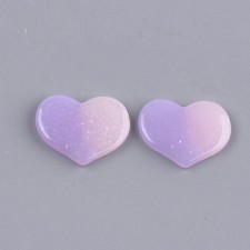6pc Resin Cabochon Heart Pink Purple Gradient Glitter 19x15mm