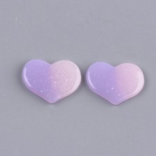 4pc Resin Cabochon Heart Pink Purple Gradient Glitter 19x15mm