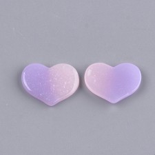 4pc Resin Cabochon Heart Pink Purple Gradient Glitter 19x15mm