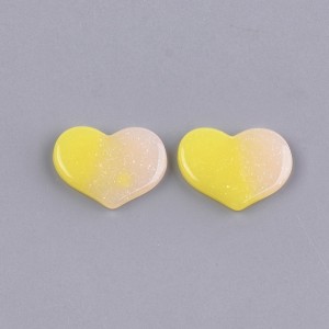 4pc Resin Cabochon Heart Peach Gradient Glitter 19x15mm