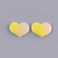 6pc Resin Cabochon Heart Peach Gradient Glitter 19x15mm
