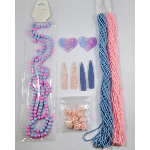 Beading Set Pealized Seed Beads 11/0 with cabs and 6mm glass beads Pink and Blue 