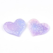 2pc Resin Cabochon Heart Blue Purple Gradient Glitter 35x30mm