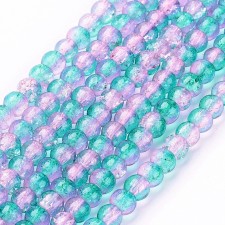 4mm Transparent Crakle Glass Round - Blue Pink - 31" Strand 