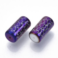 Electroplated Glass Vine Pattern Beads Barrel 10pc - Purple