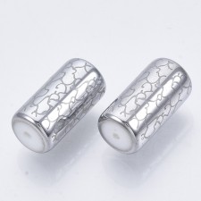 Electroplated Glass Vine Pattern Beads Barrel 20x10mm 10pc - Silver