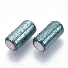 Electroplated Glass Vine Pattern Beads Barrel 20x10mm 10pc - Aquamarine