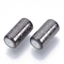 Electroplated Glass Vine Pattern Beads Barrel 20x10mm 10pc - Grey