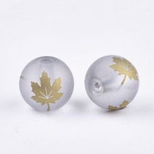 Electroplated Glass Maple Leaf Beads 8mm Round 20pc - Gold