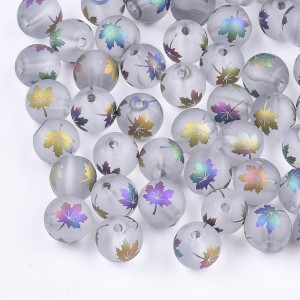 Electroplated Glass Maple Leaf Beads 10mm Round 15pc - AB Rainbow