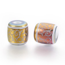 Electroplated Glass Vine Pattern Beads Barrel 12x11mm 10pc - Rainbow AB