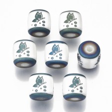 Electroplated Glass Butterfly Beads Barrel 10pc - Matte Teal