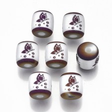 Electroplated Glass Vine Pattern Beads Barrel 12x11mm 10pc - Matte Purple